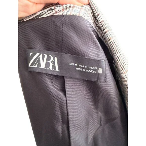 ZARA Women’s Gray Blue Plaid Oversized Blazer Jacket Size Medium - Picture 2 of 7